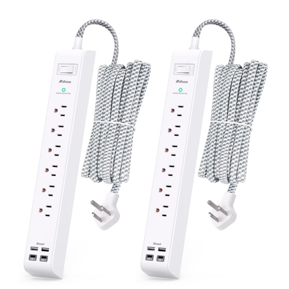 Cable de extensión Power Strip de 10 pies, 6 enchufes, 4 USB Mifaso, paquete de 2