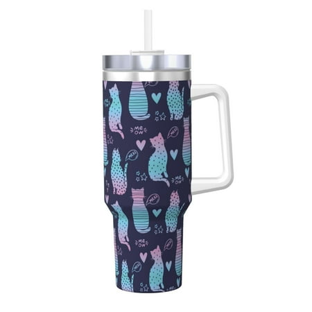 

Fuzoiu Silhouette Cats Print 40OZ Ice Bully Stainless Steel Insulated Cup with Handle and Straw - Perfect for Travel and Sports