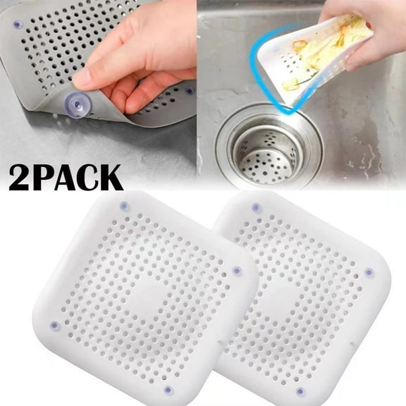 Drain Filter 2 Pack Shower Sink Cover With Suction Cup Kitchen Bathroom Universal Anti-Clog Protector Tub Hairpin,White