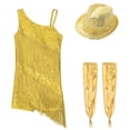 thumbnail image 3 of TiaoBug Kids Girls Shiny Tassel Latin Dance Dress Salsa Rumba Tango Outfits with Gloves Hat Set Gold 14, 3 of 5