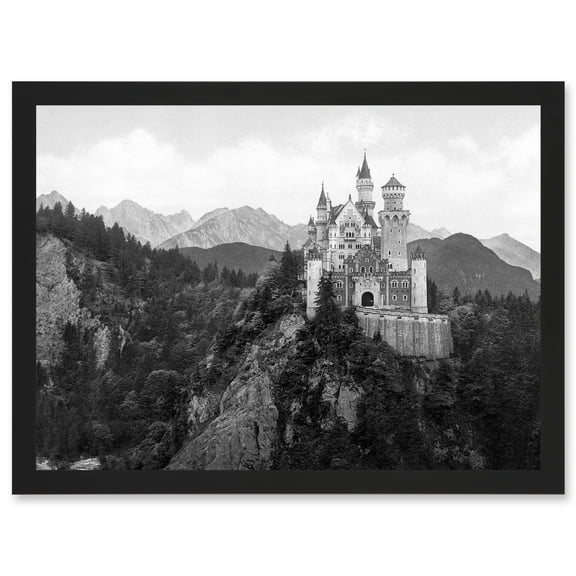Vintage Photo Neuschwanstein Castle Bavaria Germany A4 Artwork Framed Wall Art Print