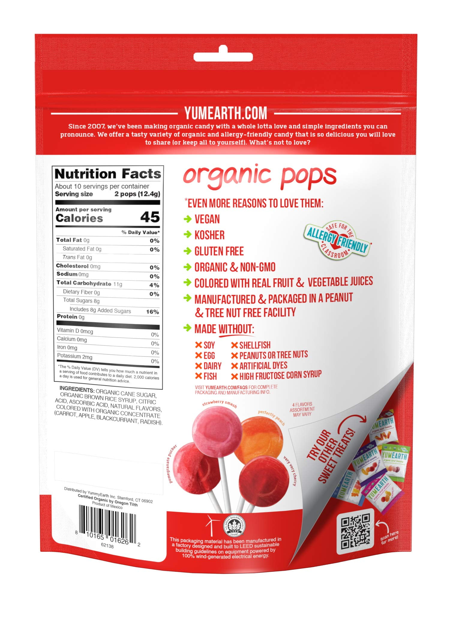 YumEarth Organic Fruit Pops Lollipops Assorted Flavors 4.2 oz 20 Count