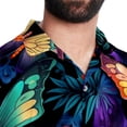 thumbnail image 5 of Flower Butterfly Men's Short Sleeve Printed Button Down Beach Shirt Casual Summer Unisex Tops with Spread Collar, 5 of 6