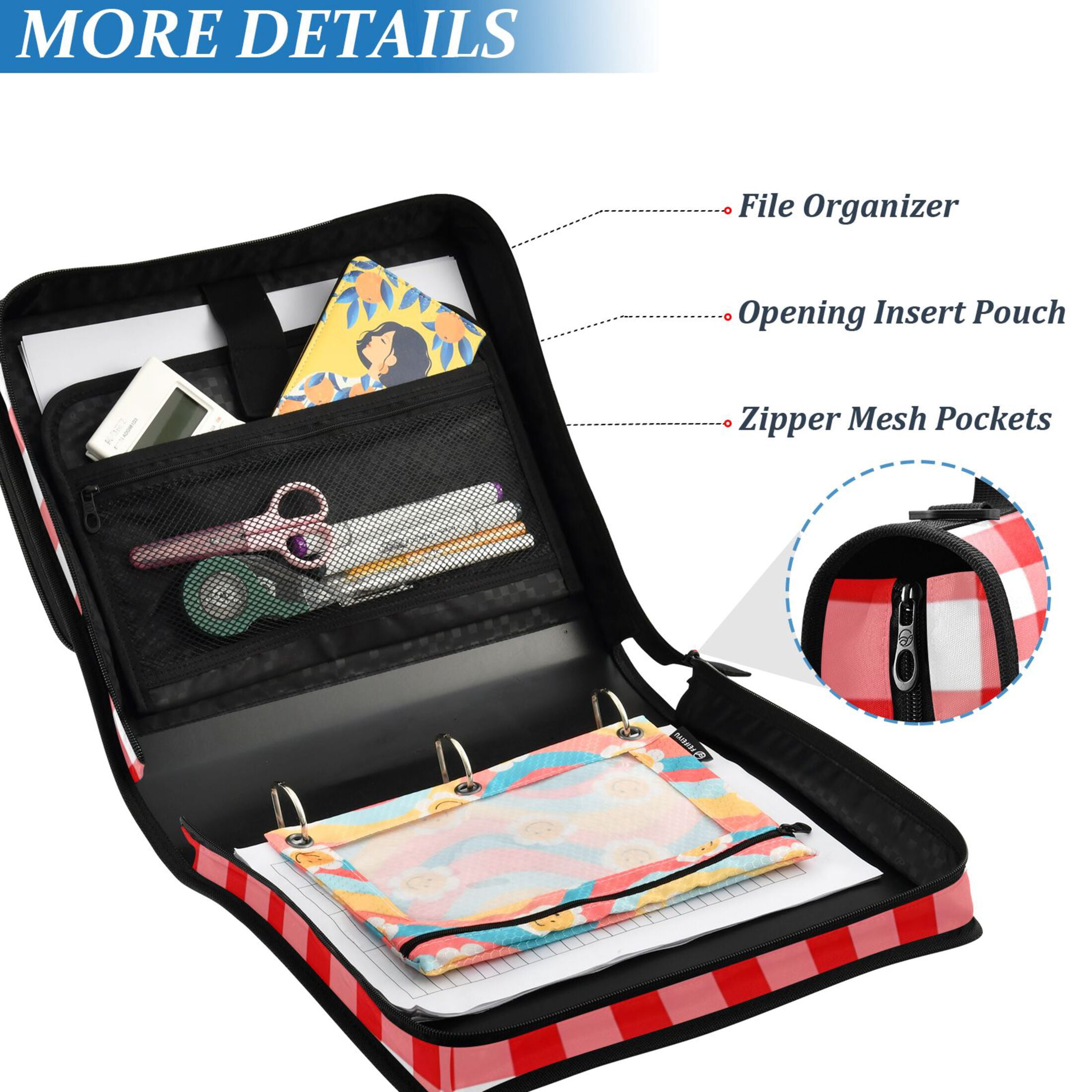 ALAZA Zipper Binder Checkered Grid-d3 3 Ring Trapper Keeper File Folder Organizer Bag