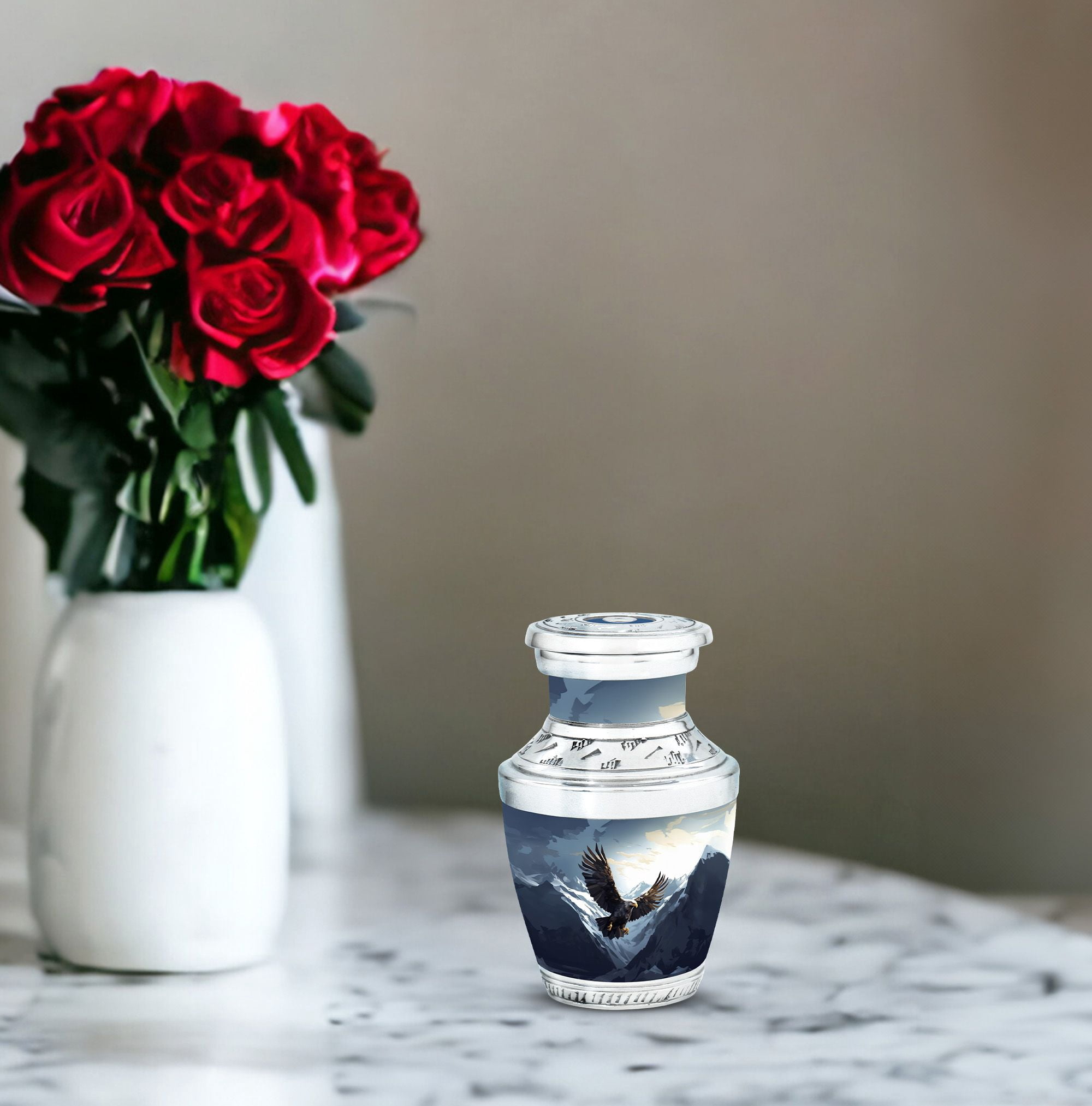 Eagle Flying In Snow Mountains Urn For Ashes, Snow Mountains-Themed Memorial Urns For Human Ashes Adult Female, Small Keepsake Cremation Urns For Ashes, Funeral Urns For Burial 3 Inch, 4pcs