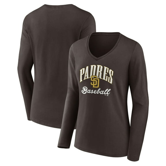 Women's Brown San Diego Padres Victory Script Long Sleeve V-Neck T-Shirt