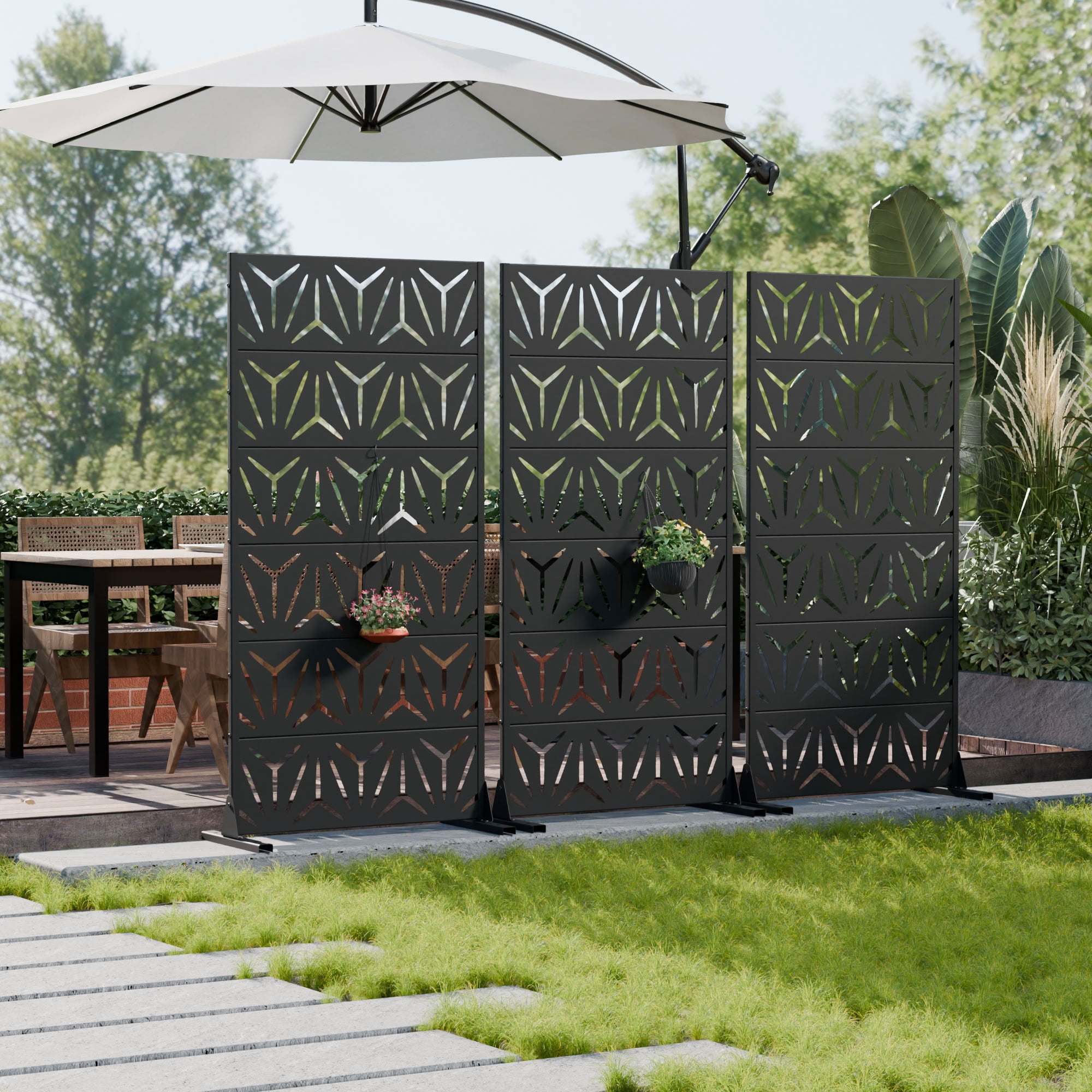 MAYEERTY 6 Panels Metal Outdoor Garden Privacy Screen Patio Backyard Decorative Privacy Fence Divider, 72×35.4×15.7in
