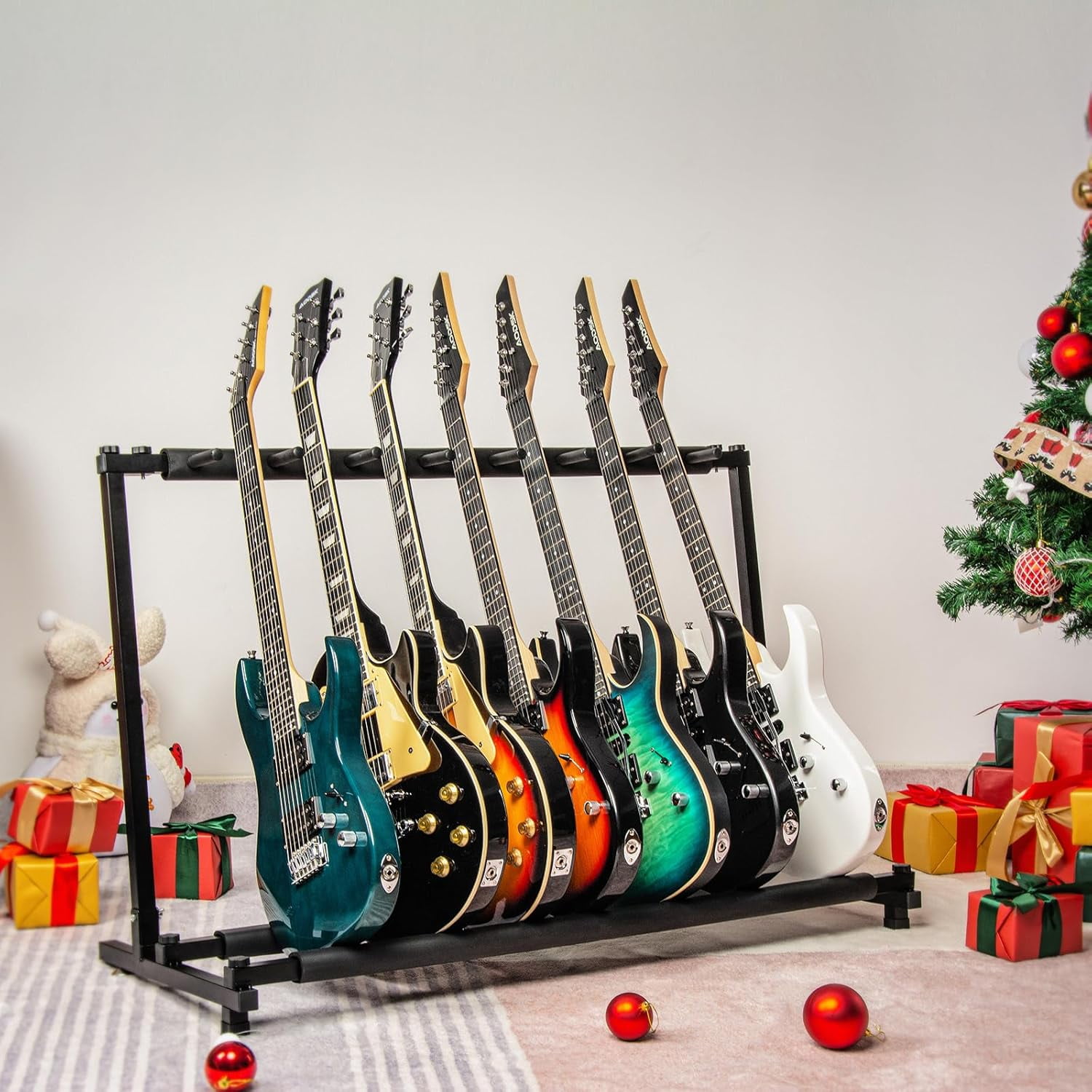 AODSK 7 Multi Guitar Stand Rack with Folding Design, Multiple Guitars Stand, Portable Black Guitar Holder, Black Guitar Display Holder for Guitar & Bass,Studio & Home (7 Guitars)