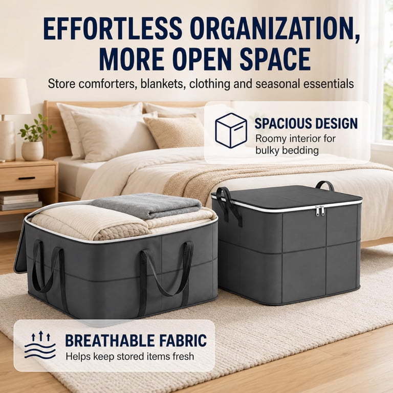 Spacious Moving Storage Bin with Reinforced Handles & Zipper, Foldable ...