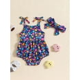 thumbnail image 3 of Musuos Baby Girl 2Pcs Summer Outfits 3M 6M 12M 18M Sleeveless Tie Strap Fruit/Floral Print Romper with Headband Set Newborn Clothes, 3 of 8