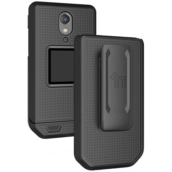 Case with Clip for CAT S22 Flip Phone, Nakedcellphone [Black] Slim Hard Shell Cover and [Rotating/Ratchet] Belt Hip Holster Holder Combo
