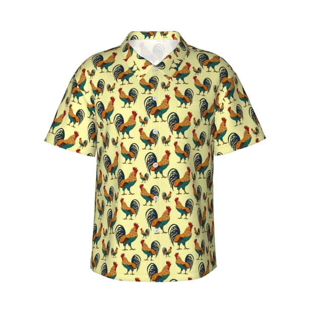 Balery Roosters In Farm Camisas hawaianas de manga corta para hombre, camisas playeras de corte holgado, camisas de vacaciones con botones,XX-Large