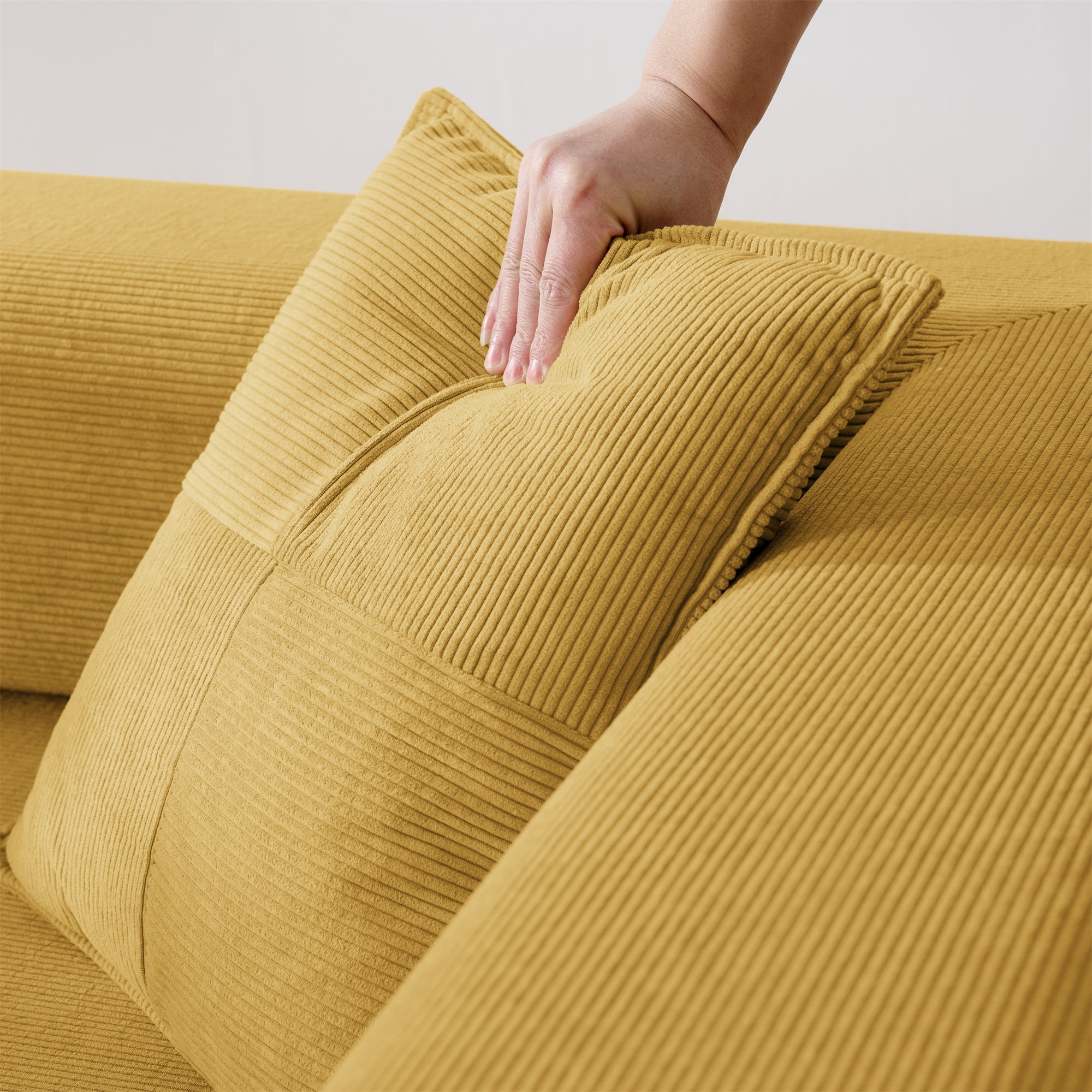 Jopath 78" Convertible Sofa Bed with Fixed-Shape Frame and Removable Armrests,Futon Boneless Couch Lounge Loveseat with 2 Pillows,Folding Mattress Couch for Living Room,No Assembly Needed,Yellow