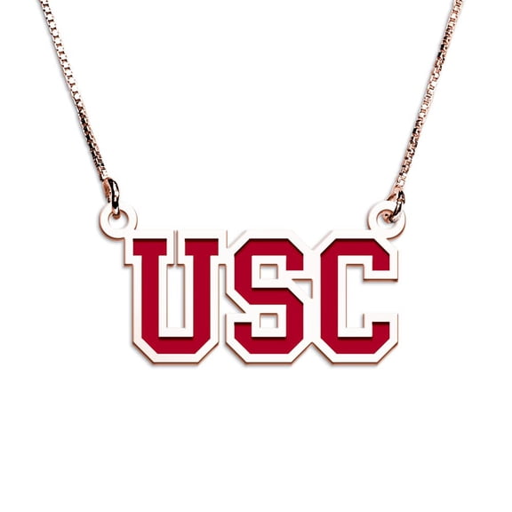PicturesOnGold.com Officially Licensed USC Color Enamel Block Necklace in 14k Rose Gold Plated