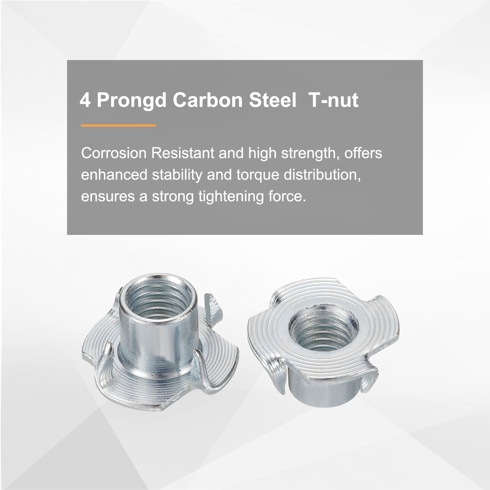 M10x12mm T-Nuts 4 Pronged 0.96" x 0.47" Tee Nut Carbon Steel Fully Thread 100packs