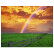 Great BIG Canvas | Rolled Don Hammond Poster Print entitled Rainbow In Country Field With Gold Clouds