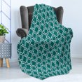 thumbnail image 4 of Teal Soft Flannel Fleece Blanket, Traditional Ikat Style Pattern with Abstract Curves Oval Shapes Moroccan Inspiration, Cozy Plush for Indoor and Outdoor Use, 60" x 80", Teal White, by Ambesonne, 4 of 5