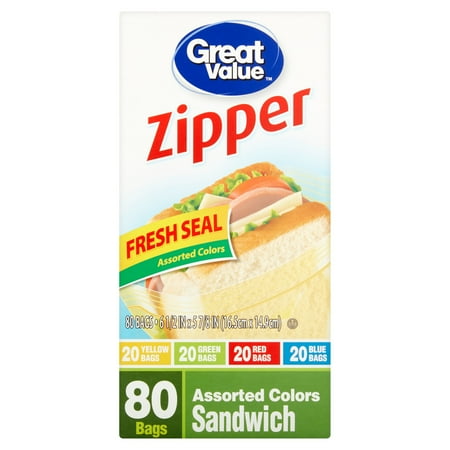 Great Value Pinch & Seal Zipper Food Storage Bags, Sandwich, Mega Pack, 80 Count