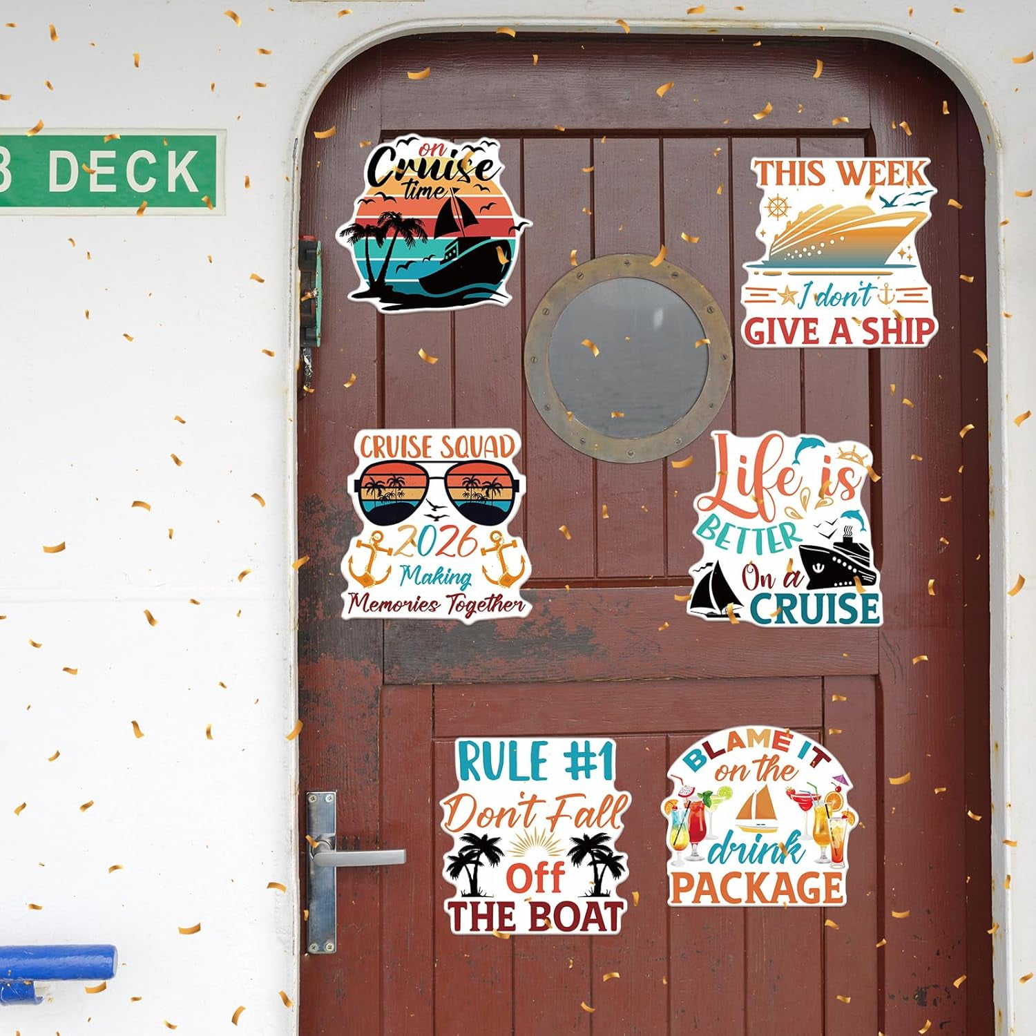 Large Cruise Door Decorations Magnetic - 6PCS 2026 Sea Navigation Cruise Ship Door Decorations Funny Boat Anchor Tropical Drink Coconut Tree Cruise Door Magnets for Carnival Cabin Fridge Decor