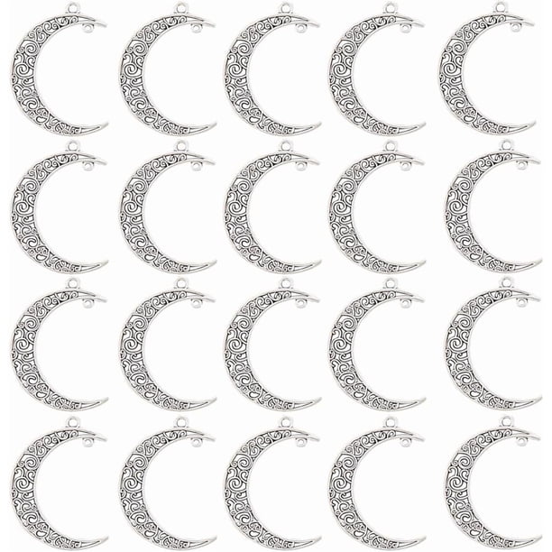 1 caja de 50 dijes conectores de luna, dije de luna creciente plateada, conectores de bruja de aleación, dije de enlace lunar celestial retro