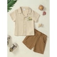 thumbnail image 6 of CARETOO Toddler Boy Shorts Sets Summer Clothes Button Down Shirt & Short  Baby Boy Beach Casual Outfits 2T 3T 4T 5T, 6 of 11