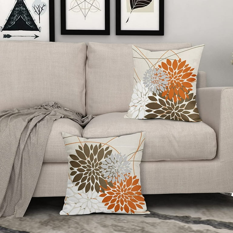 Gray and top orange pillows