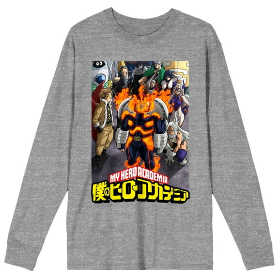 My Hero Academia Season 6 Key Art Adult Heather Gray Long Sleeve Crew Neck Tee-Medium