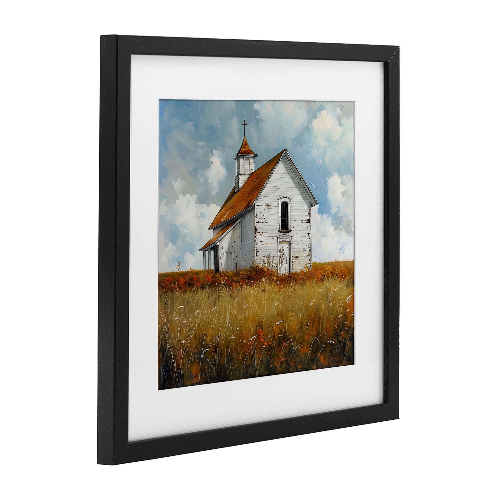 Stupell Industries Rustic Church in Field Black Framed Print Under Glass, design by Creative Studio