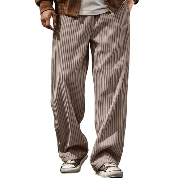 Mifsaly Mens Corduroy Pants Baggy Wide Leg Trousers Casual Relaxed Fit Straight Leg Lounge Pants Comfortable Breathable Vintage Streetwear for Fall Winter Everyday Khaki,XXXL
