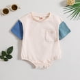 thumbnail image 2 of Kids Sport Jumpsuit 𝐈𝐧fant Boys Girls Outfit Short Sleeve Patchwork Colour Romper 𝐍ewborn Romper with Pocket, 2 of 6