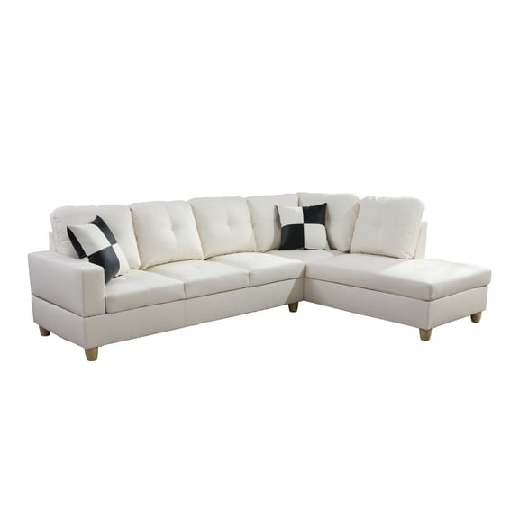 LIFESTYLE L Shape Sectional Sofa Sets with Waist Pillows for Living Room, White