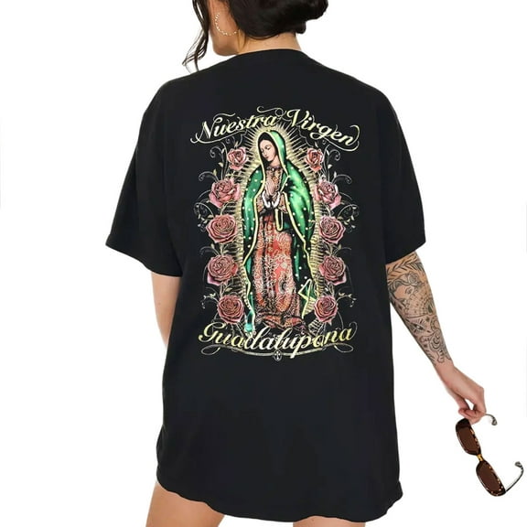 Unisex T-Shirt, Virgen de Guadalupe Nuestra Virgen Graphic Tee, Faith-Inspired Mexican Catholic Shirt for Men and Women, Classic Cotton Religious Apparel, Sizes S–5XL