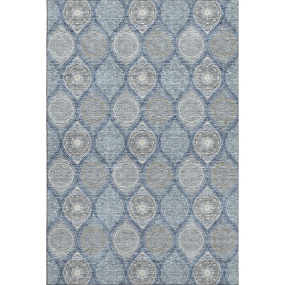 HomeRoots 677098 8 x 10 ft. Navy Blue, Ivory & Taupe Ogee Washable Machine Made Rectangle Area Rug with UV Protection