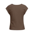 thumbnail image 3 of LNWUY Women's Cowl Neck Solid Color T-Shirt, 2026 Summer Short Sleeve Pullover Tops Dressy Business Casual Blouse Brown M, 3 of 4