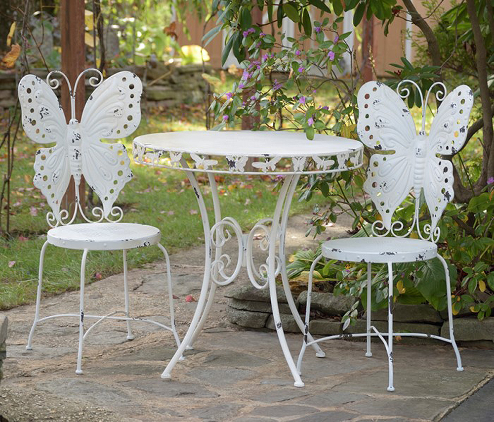 Unique Antique-look Butterfly Bistro Table and 2 Chairs Set - Antique
