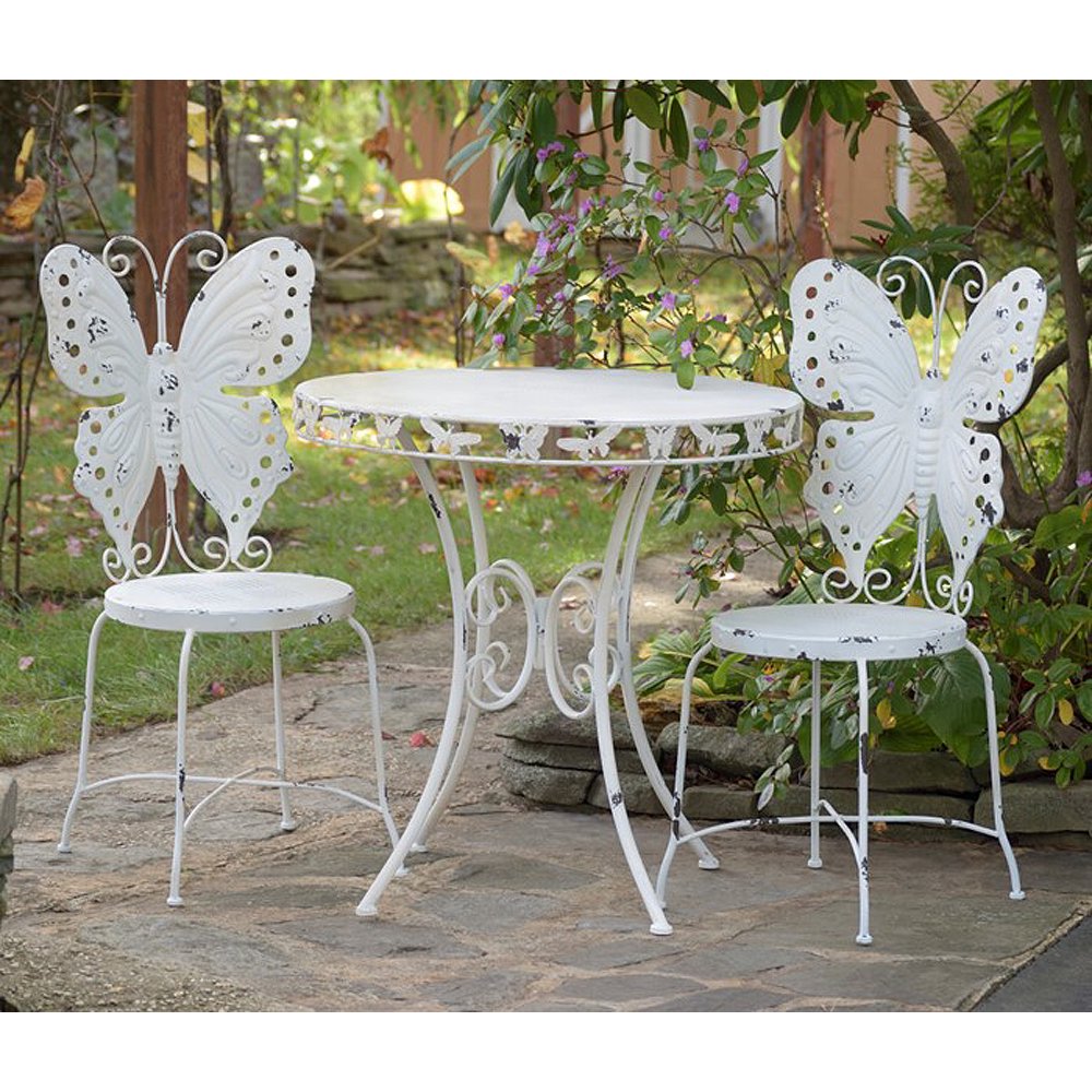 Unique Antique-look Butterfly Bistro Table and 2 Chairs Set - Antique