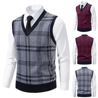 Toptie Men's 100% Cotton Knit Sweater Vest, V Neck Cable Pattern