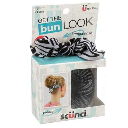 Scunci Get the Bun Look Hair Accessory Bun Maker 6 Piece Kit (Black & (Best Way To Get White Hair)