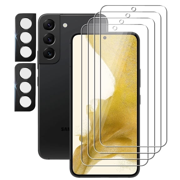 UZWZW (4+2) for Samsung Galaxy S22 5G (4 Pack) Tempered Glass HD Clear Screen Protector with (2 Pack) Camera Lens Protector