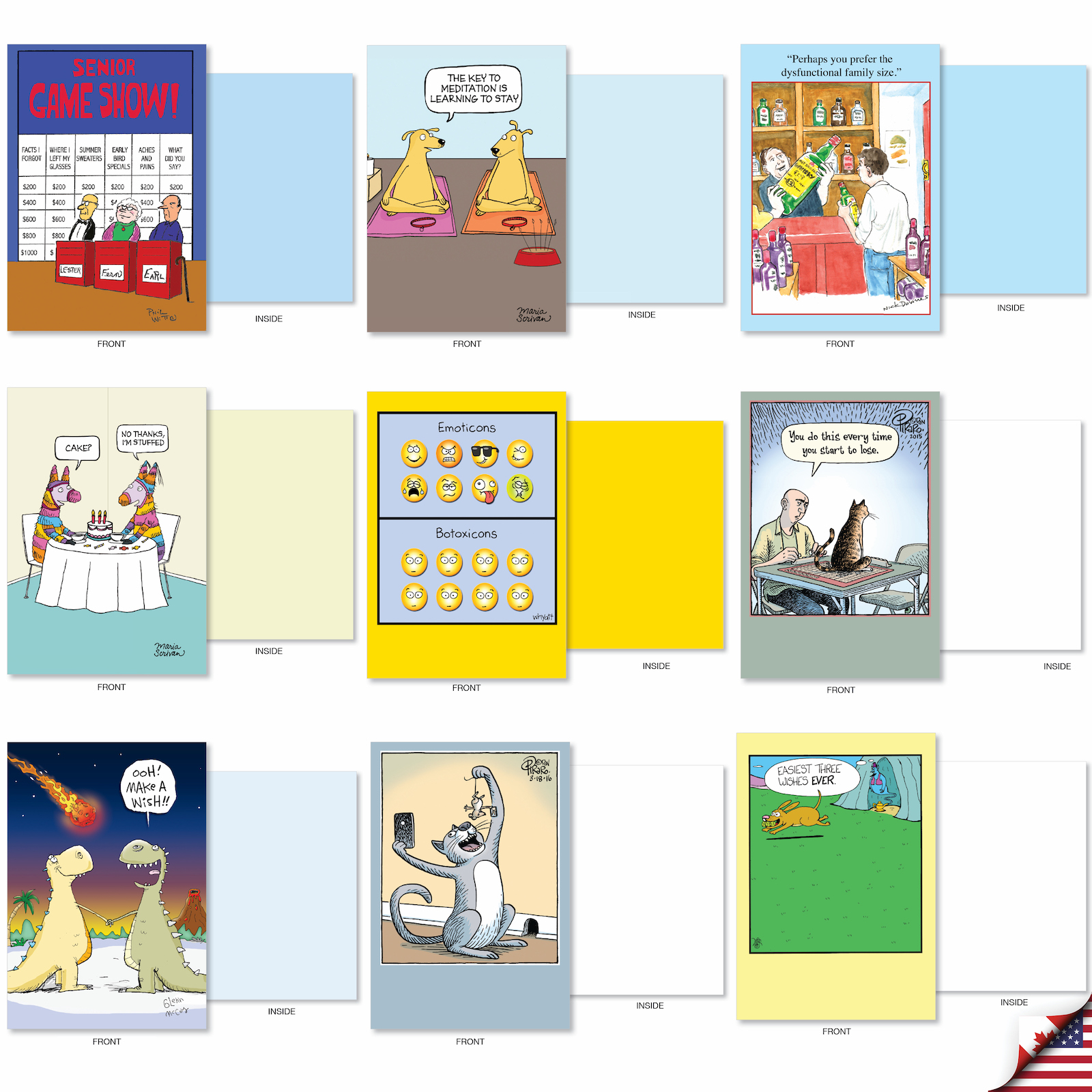 NobleWorks 36 Assorted Box Set Funny Blank Greeting Cards w/5 x 7 Inch Envelopes (36 Designs, 1 Each) Blank All Occasions Cartoon Party AC9374OCB-B1x36