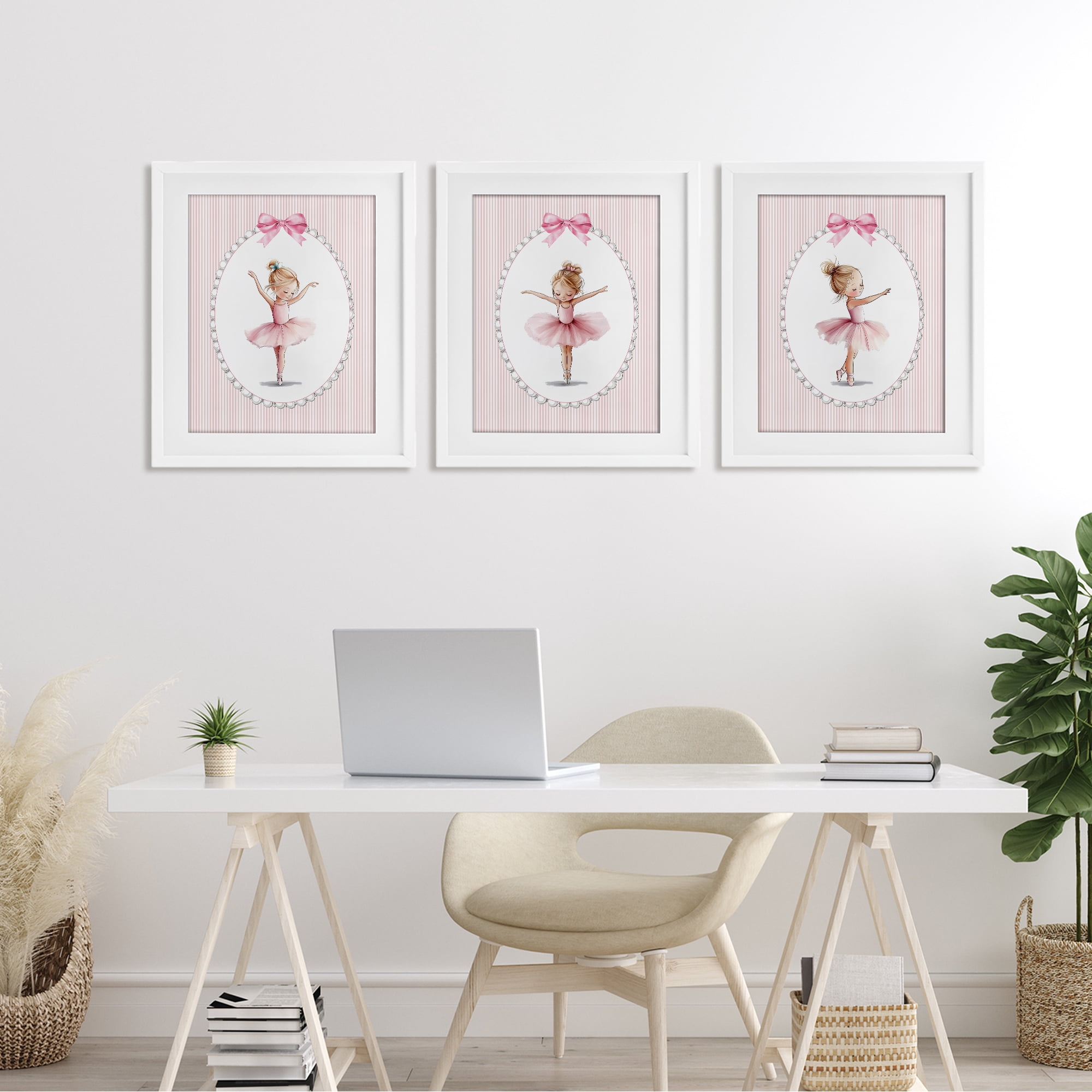 Stupell Industries Dancing Ballerinas in Pink 3 Piece White Framed Print Under Glass Set, design by Christine Simpson Art