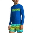 thumbnail image 2 of Bathing Suits for Teens Rash Guard Swimsuits Set for Boys Hawaiian Print Long Sleeve Swim Shirt with Swim Trunks Vacation Modest Two Piece Swim Set for 3-14Years, 2 of 7