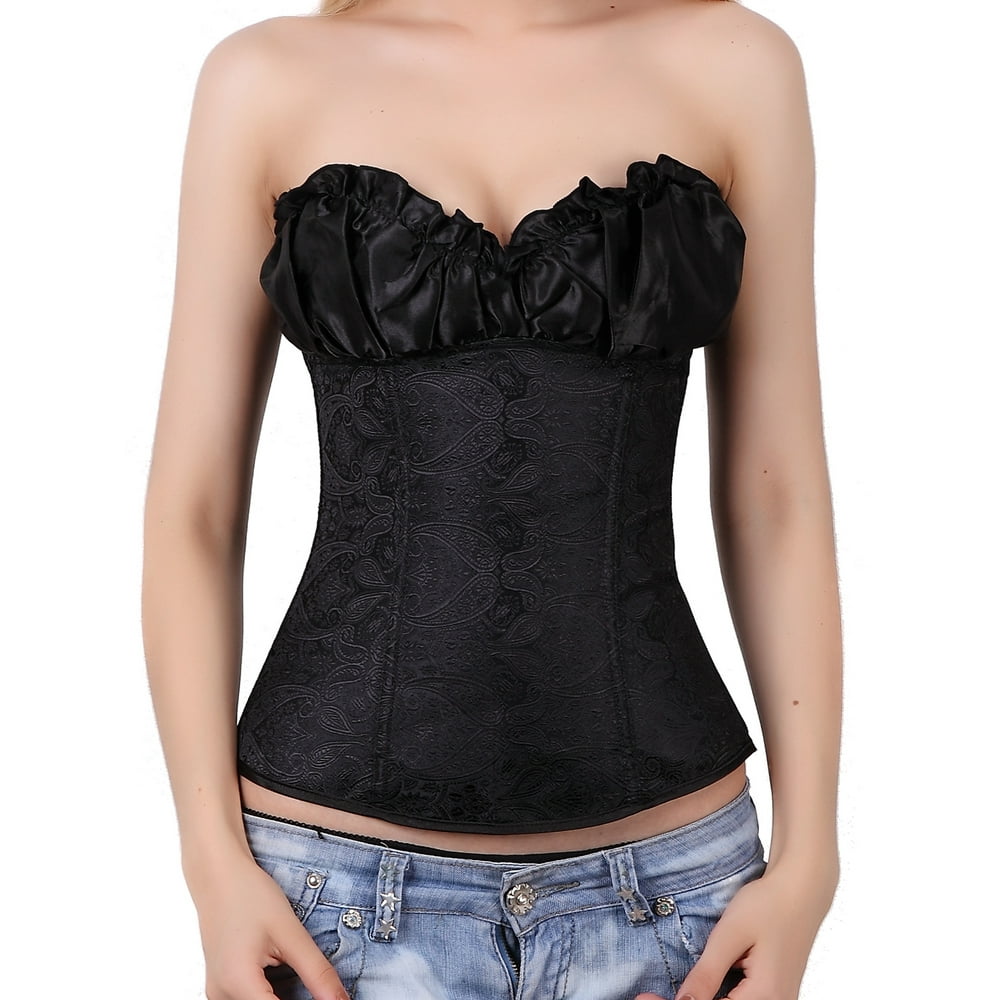 Lelinta Womens Floral Black Lace Trim Corset Overbust Waist Cincher