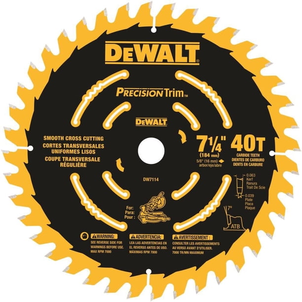 Hoja de sierra ingletadora DEWALT Precision Trim de 7 1/4 pulgadas y 40 dientes