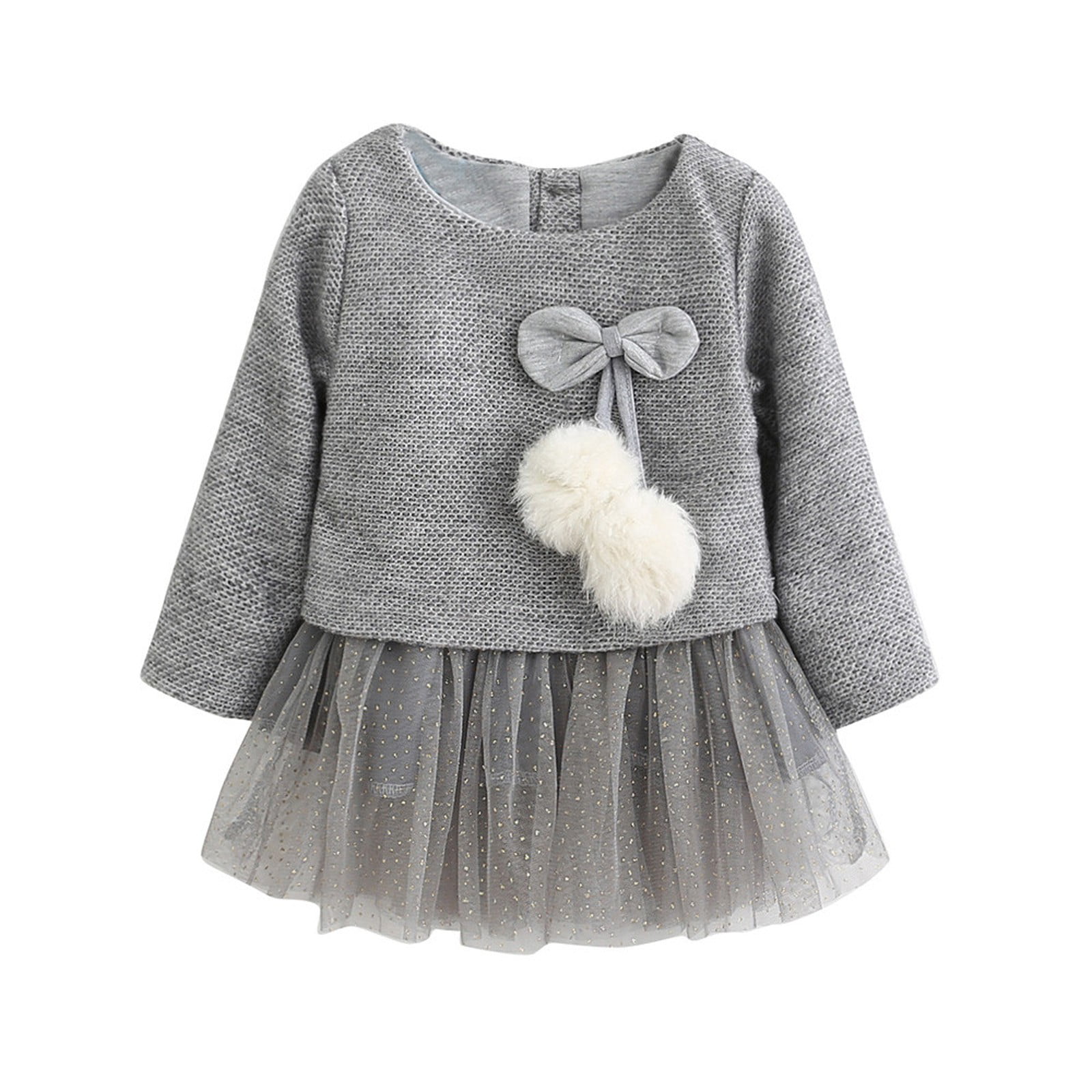 Toddler Baby Girls Long Sleeve Knitted Winter Bow Tutu Princess Dress 0-24M 