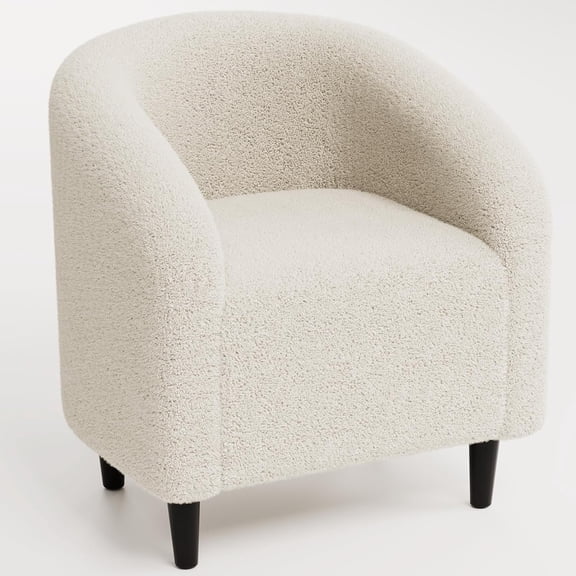 LAZY BUDDY Accent Barrel Chair, Upholstered Armchair with Side Pocket, Modern Furry Teddy Fabric Club Chair for Living Room/Bedroom/Reception Room