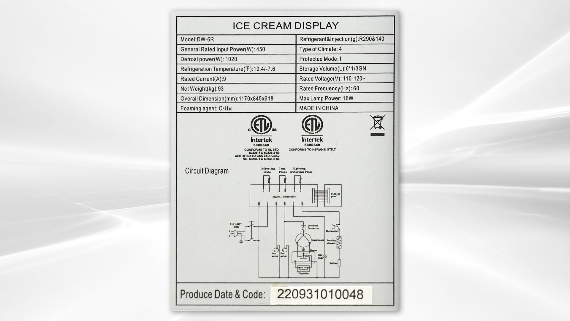 Cooler Depot 46 In. Gelato Case Dipping Freezer Ice Cream Cabinet DW-6R, NSF Certified