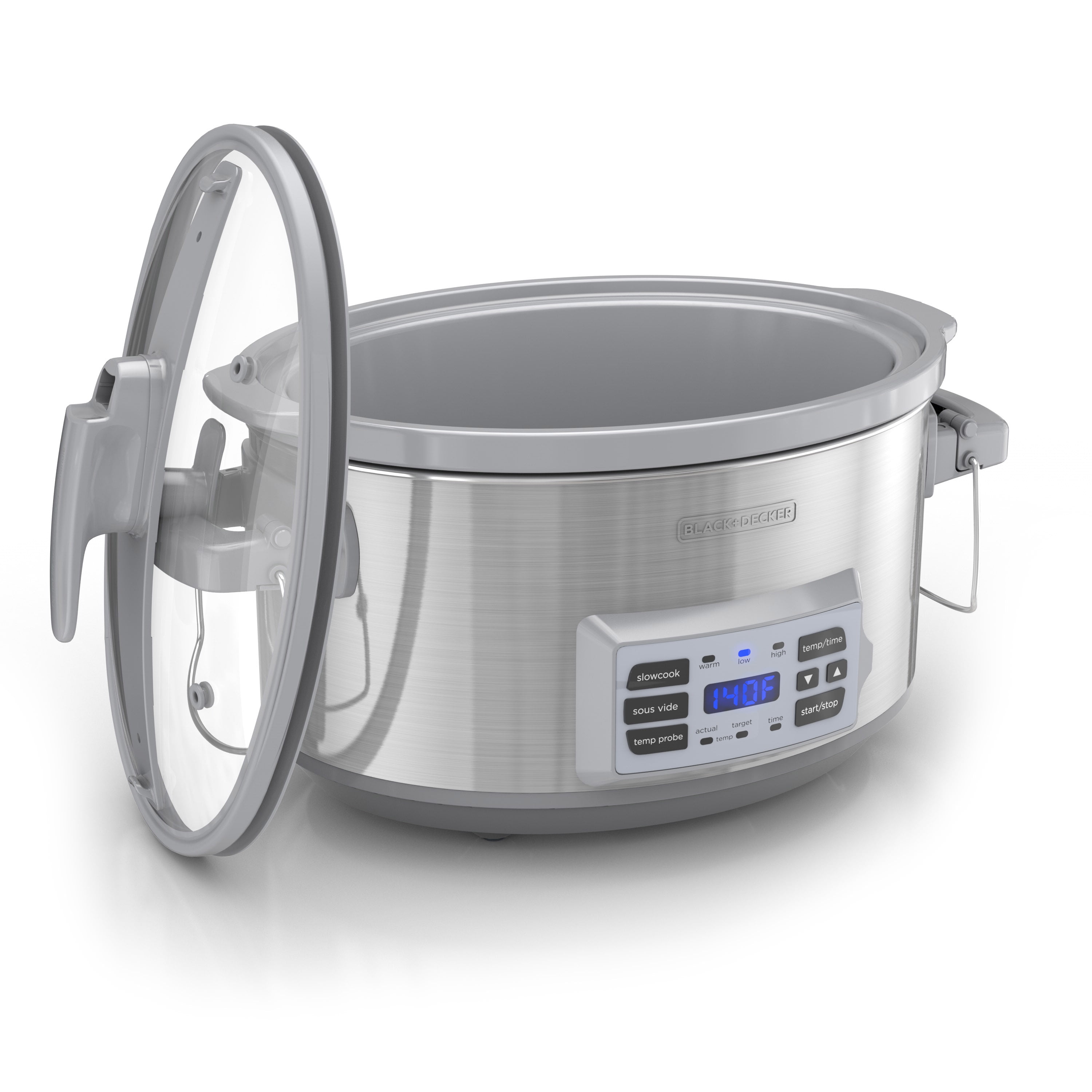 BLACK+DECKER 7-Quart Digital Slow Cooker, SCD7007SSD, Temperature Probe, Sous-Vide, Locking Lid, Removable Stoneware Crock