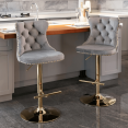 thumbnail image 2 of Tcbosik Velvet Upholstered Bar Stools Set of 2, Swivel Counter Height Barstool with Button Tufted Back, 24.8" - 33" Height Adjustable Armless Pub Upholstered Stool, Gray & Gold, 2 of 11