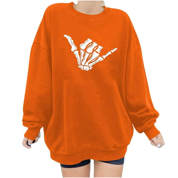 Blusa de manga larga suelta con cuello redondo y estampado de Halloween para mujer Pompotops FGAJ19509